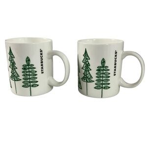Set of 2 Starbucks 2015 Holiday Christmas Tree Mugs 12oz each Green Trees
